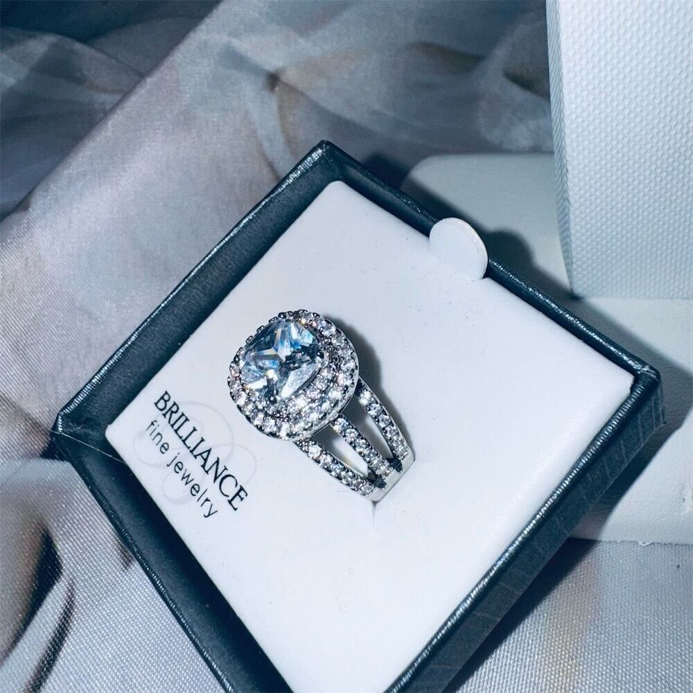 Women's Sterling Silver Halo Zircon Engagement Ring Cushion Cut 3ct center 8 - Picture 3 of 11